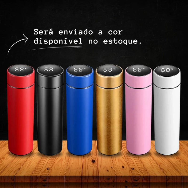 Garrafa térmica a vácuo de 500ml com medidor de temperatura, garrafa de água com display digital e suporte para chá à prova de vazame