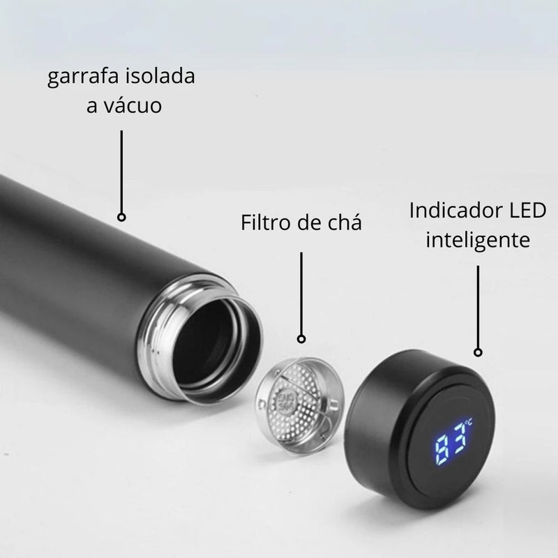 Garrafa térmica a vácuo de 500ml com medidor de temperatura, garrafa de água com display digital e suporte para chá à prova de vazame