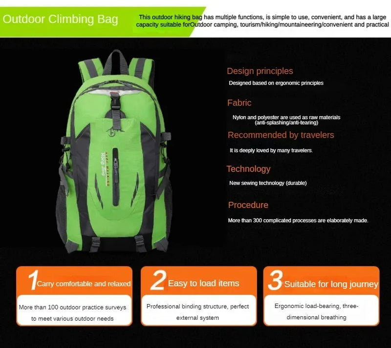 Quality Nylon Waterproof Travel Backpacks Men Climbing Travel Bags Hiking Backpack Outdoor Sport School Bag Men Backpack Women