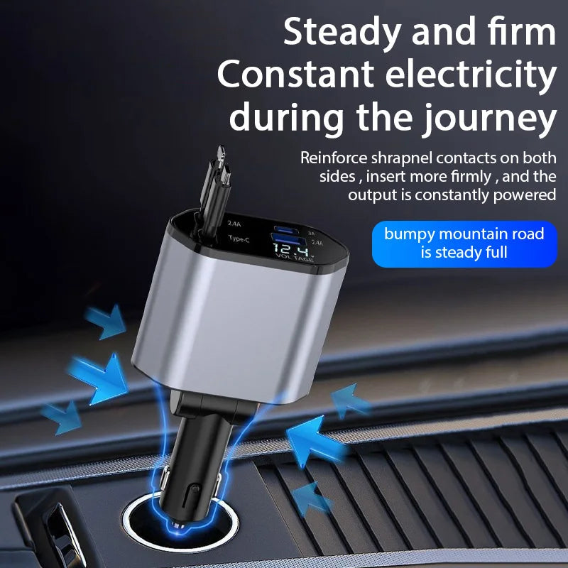 CARREGADOR  TURBO  RETRATIL PARA CARRO 4 in 1 120W COM CABO PARA   IPhone Xiaomi Huawei Samsung