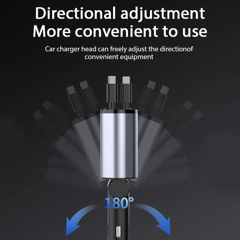 CARREGADOR  TURBO  RETRATIL PARA CARRO 4 in 1 120W COM CABO PARA   IPhone Xiaomi Huawei Samsung