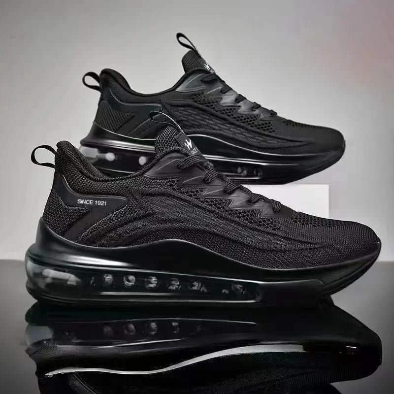 Tênis de corrida respirável masculino, tênis casual com fundo macio, almofada de ar, moderno, novo, primavera e outono