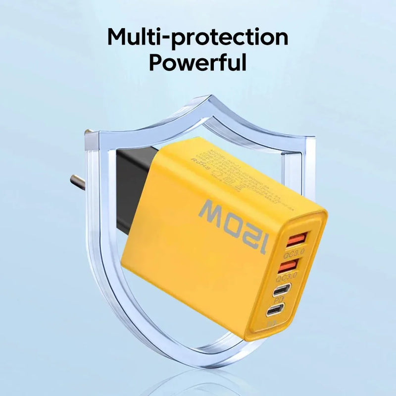 Carregador Turbo 120W – 4 Portas | Carregamento Rápido e Seguro  For iPhone Samsung Xiaomi Quick Charge Wall Charger