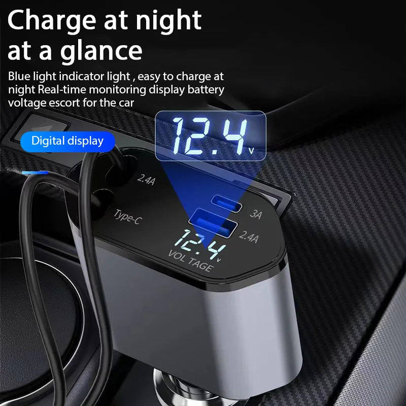 CARREGADOR  TURBO  RETRATIL PARA CARRO 4 in 1 120W COM CABO PARA   IPhone Xiaomi Huawei Samsung
