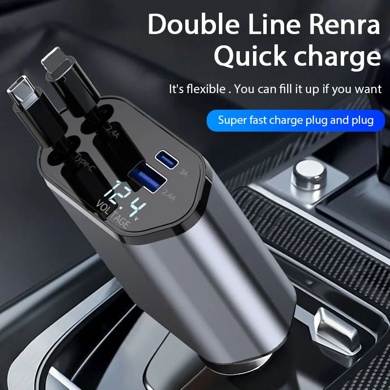 CARREGADOR  TURBO  RETRATIL PARA CARRO 4 in 1 120W COM CABO PARA   IPhone Xiaomi Huawei Samsung