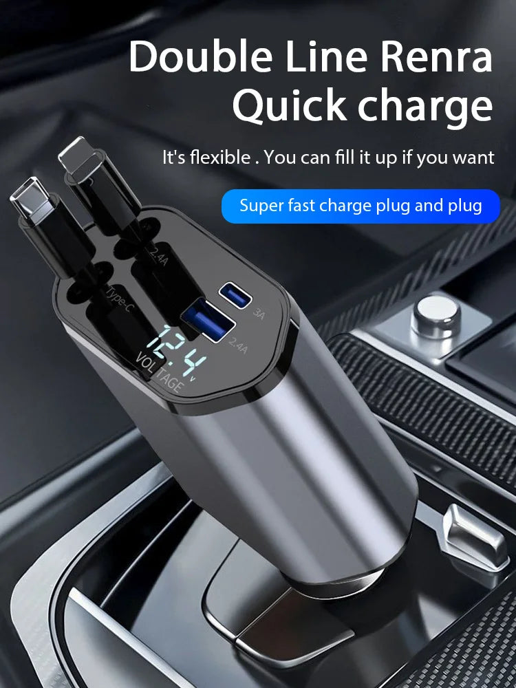 CARREGADOR  TURBO  RETRATIL PARA CARRO 4 in 1 120W COM CABO PARA   IPhone Xiaomi Huawei Samsung