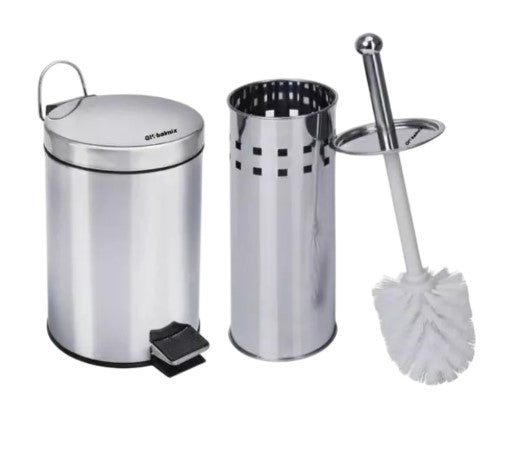 Lixeira de Banheiro 5 Litros com Escova Sanitária e Suporte - Inox,cesto