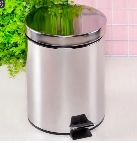 Lixeira de Banheiro 5 Litros com Escova Sanitária e Suporte - Inox,cesto