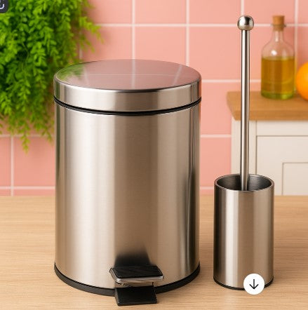 Lixeira de Banheiro 5 Litros com Escova Sanitária e Suporte - Inox,cesto