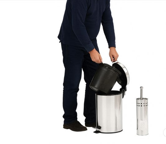 Lixeira de Banheiro 5 Litros com Escova Sanitária e Suporte - Inox,cesto