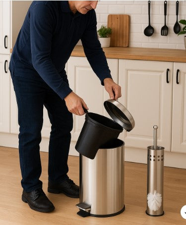 Lixeira de Banheiro 5 Litros com Escova Sanitária e Suporte - Inox,cesto